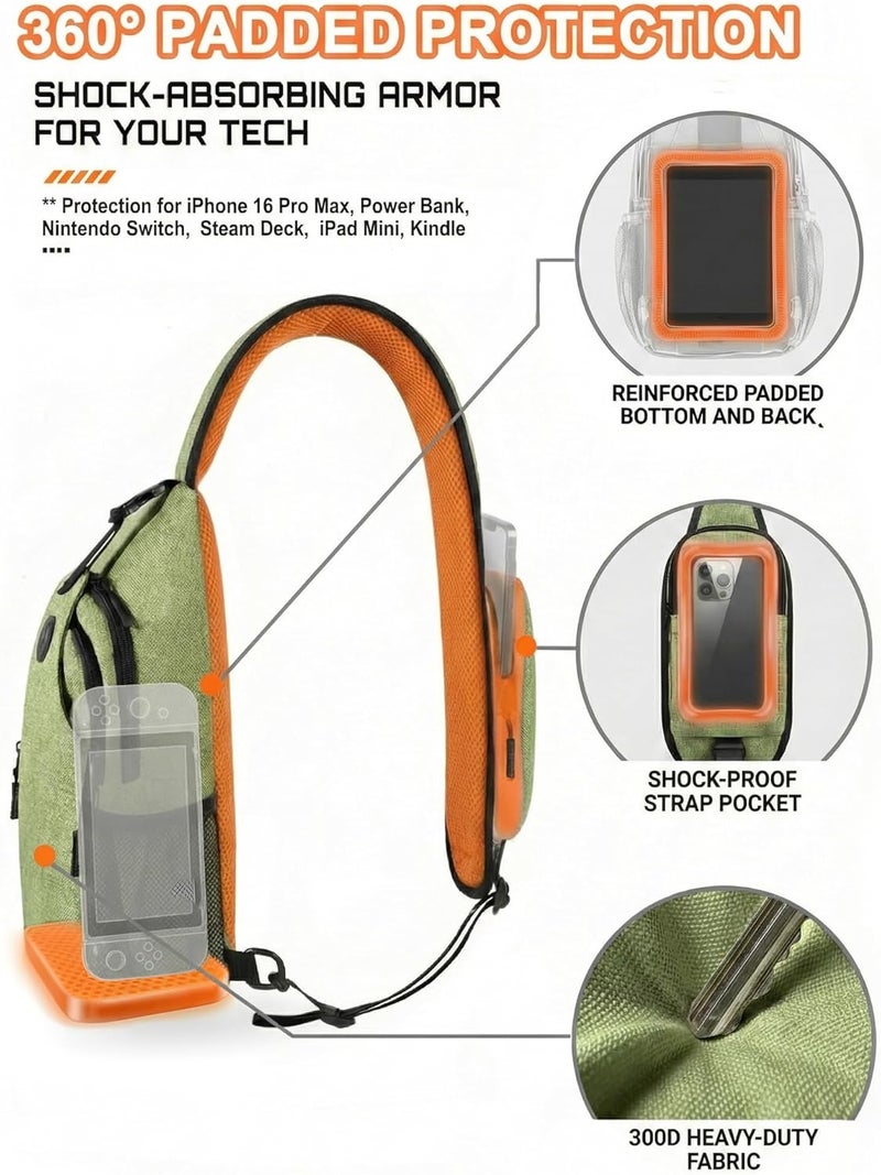 VPBAGE Store Structured Sling Backpack with Oversized Strap Pocket (Fits Power Bank) - Heavy Duty Water Resistant Crossbody Bag for Tech & Travel - Thick Padded Bottom Anti-Theft Daypack (Fits Tablet/Console) - Image 3
